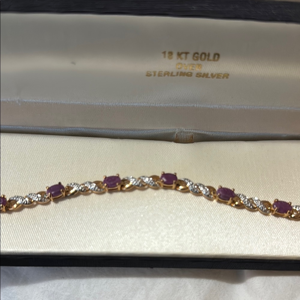 18 KT Gold and Sterling Silver Bracelet with Purple Stones - Picture 5 of 7